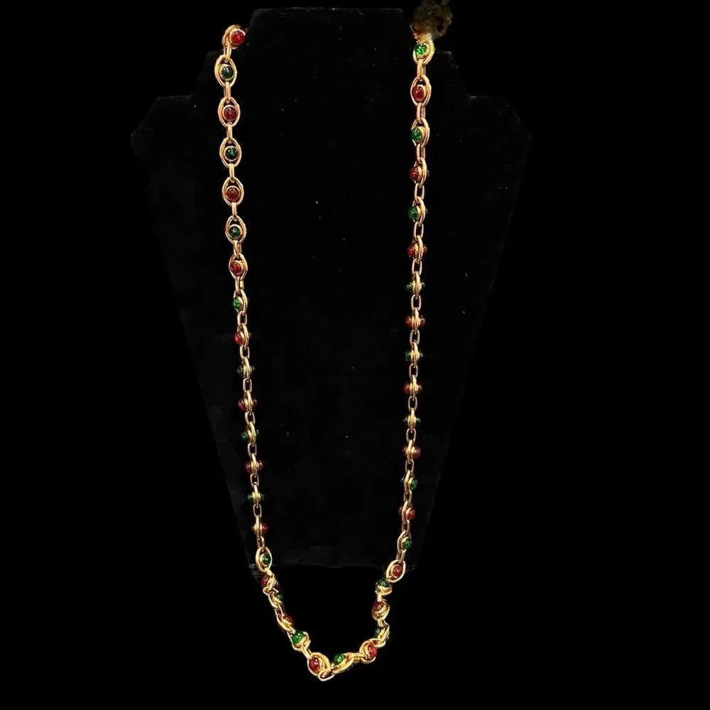 CHANEL Gold-tone Gripoix Chain Long Necklace Vintage - Picture 8 of 8